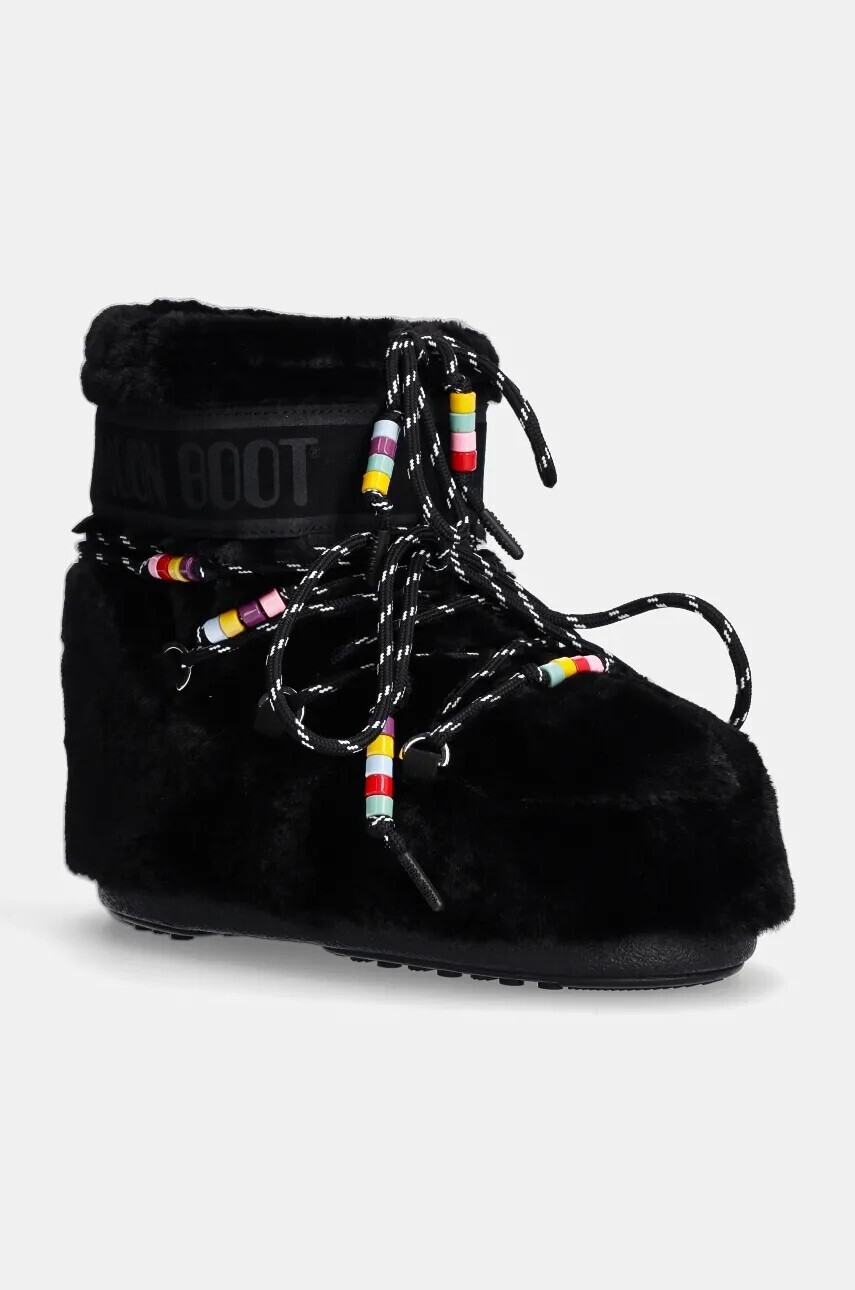 Snehule Moon Boot MB ICON LOW FAUX FUR BEADS čierna farba, 80D1409470 N001