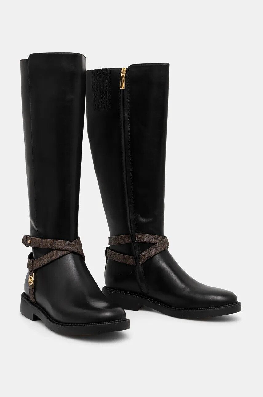 Vysoké čižmy MICHAEL Michael Kors Abigail dámske, čierna farba, na plochom podpätku, 40F4ABMB7L.007