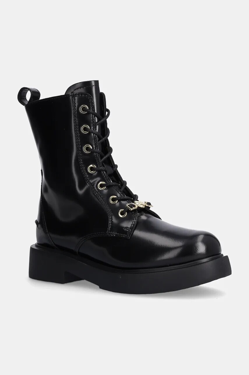 Kožené členkové topánky Love Moschino dámske, čierna farba, na plochom podpätku, JA24194G0LJD0000