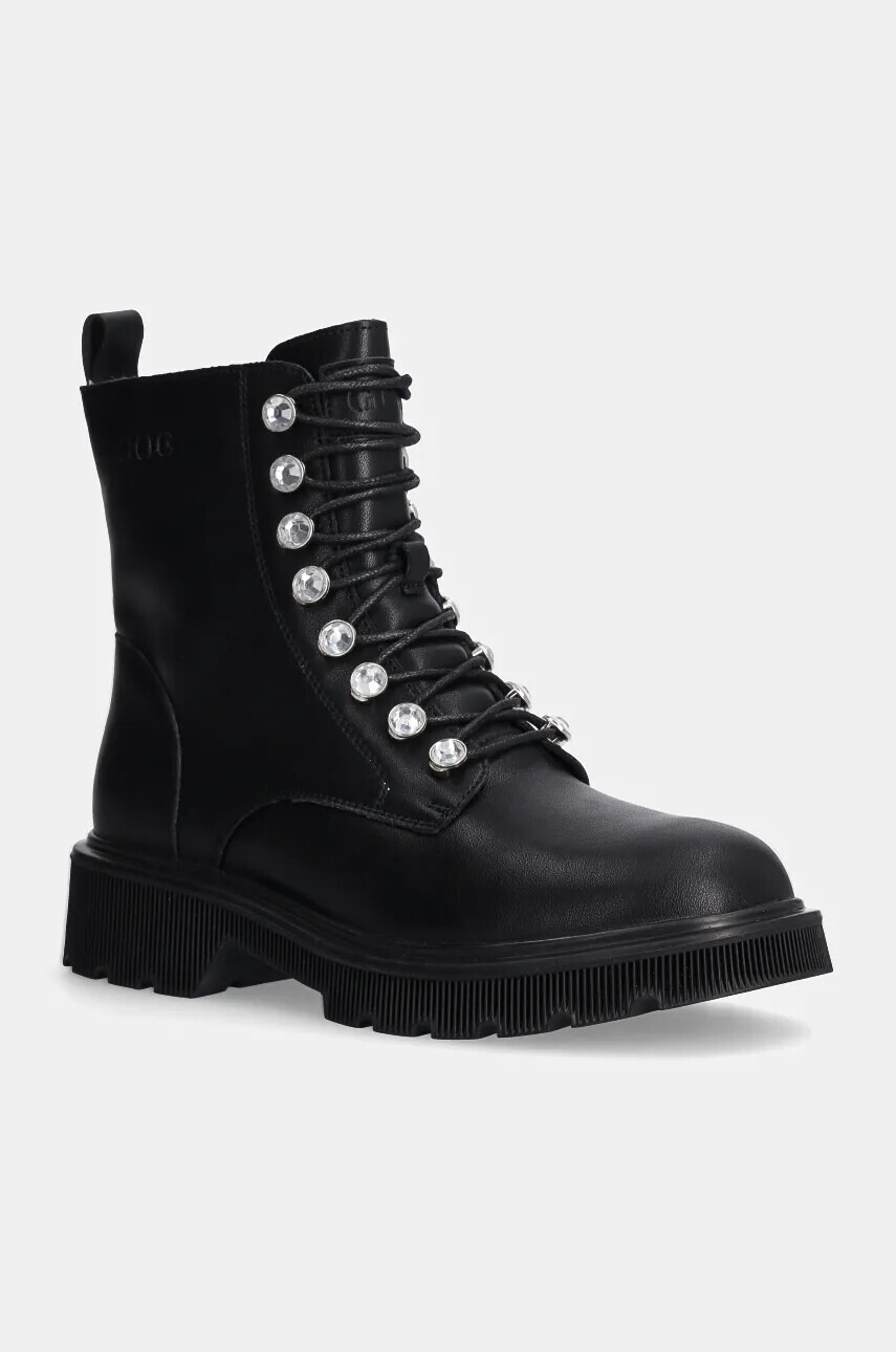 Kožené členkové topánky GOE dámske, čierna farba, na plochom podpätku, OO2N4103 BLACK