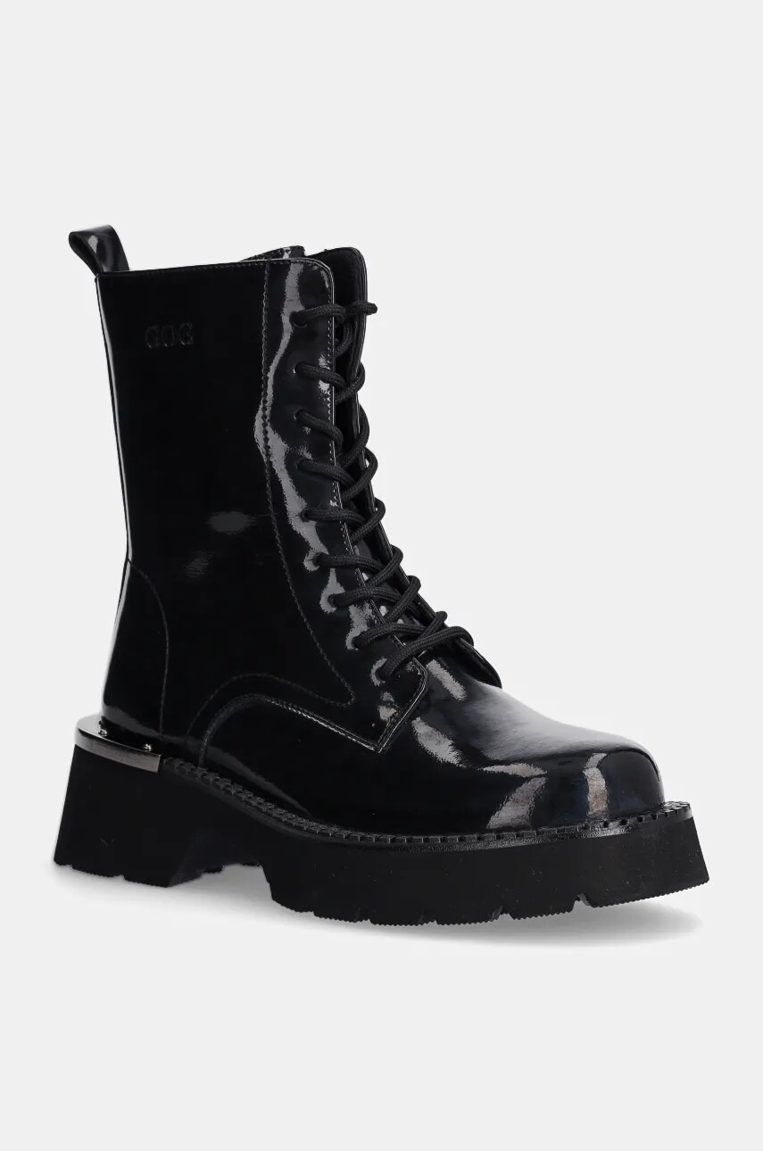 Kožené workery GOE dámske, čierna farba, na platforme, OO2N4120 BLACK