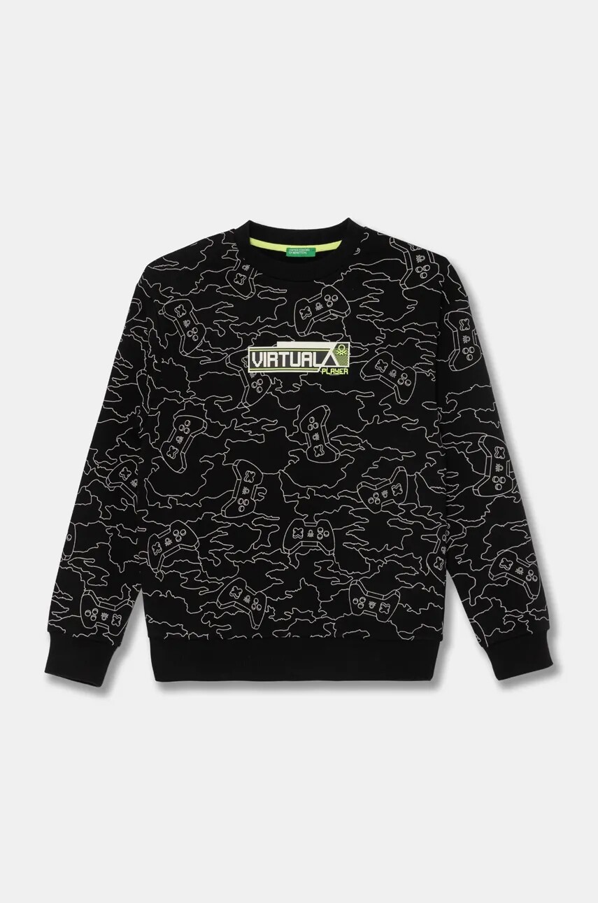 Detská mikina United Colors of Benetton čierna farba, vzorovaná, 3GHMC10M5