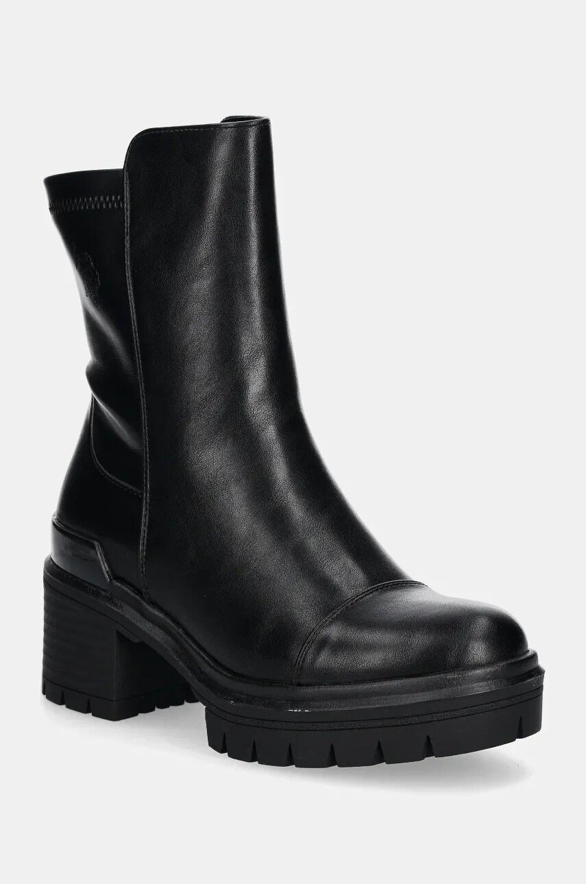 Členkové topánky U.S. Polo Assn. HALEY dámske, čierna farba, na podpätku, HALEY005W/DY1