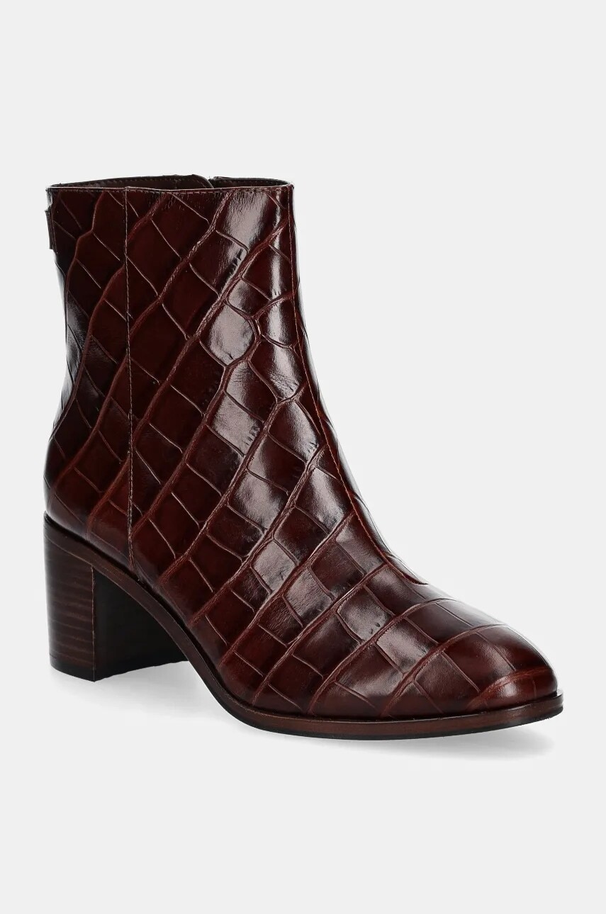 Kožené členkové topánky Lauren Ralph Lauren Cassie dámske, bordová farba, na podpätku, 802951301002