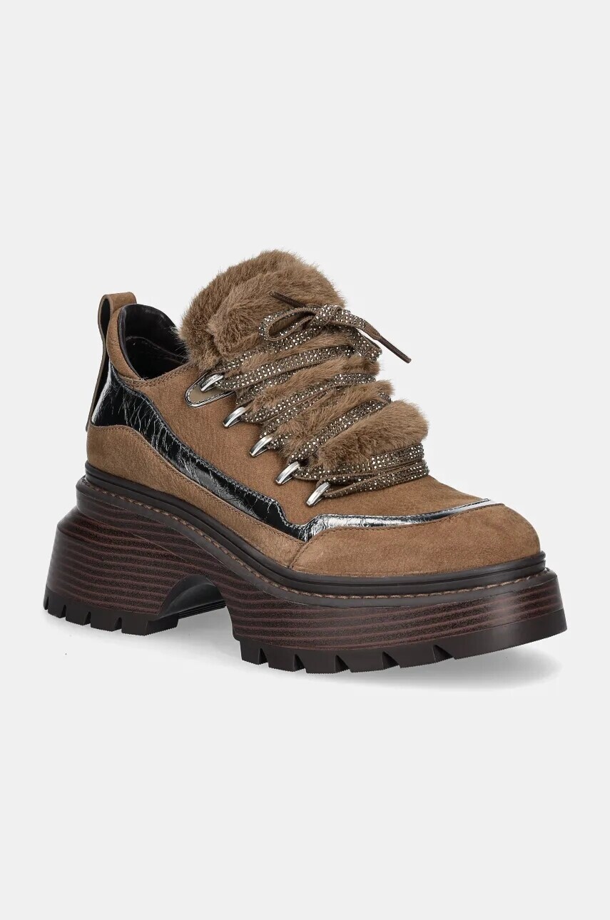 Členkové topánky MICHAEL Michael Kors Shiloh dámske, hnedá farba, na platforme, 40F4SSFE8L.229