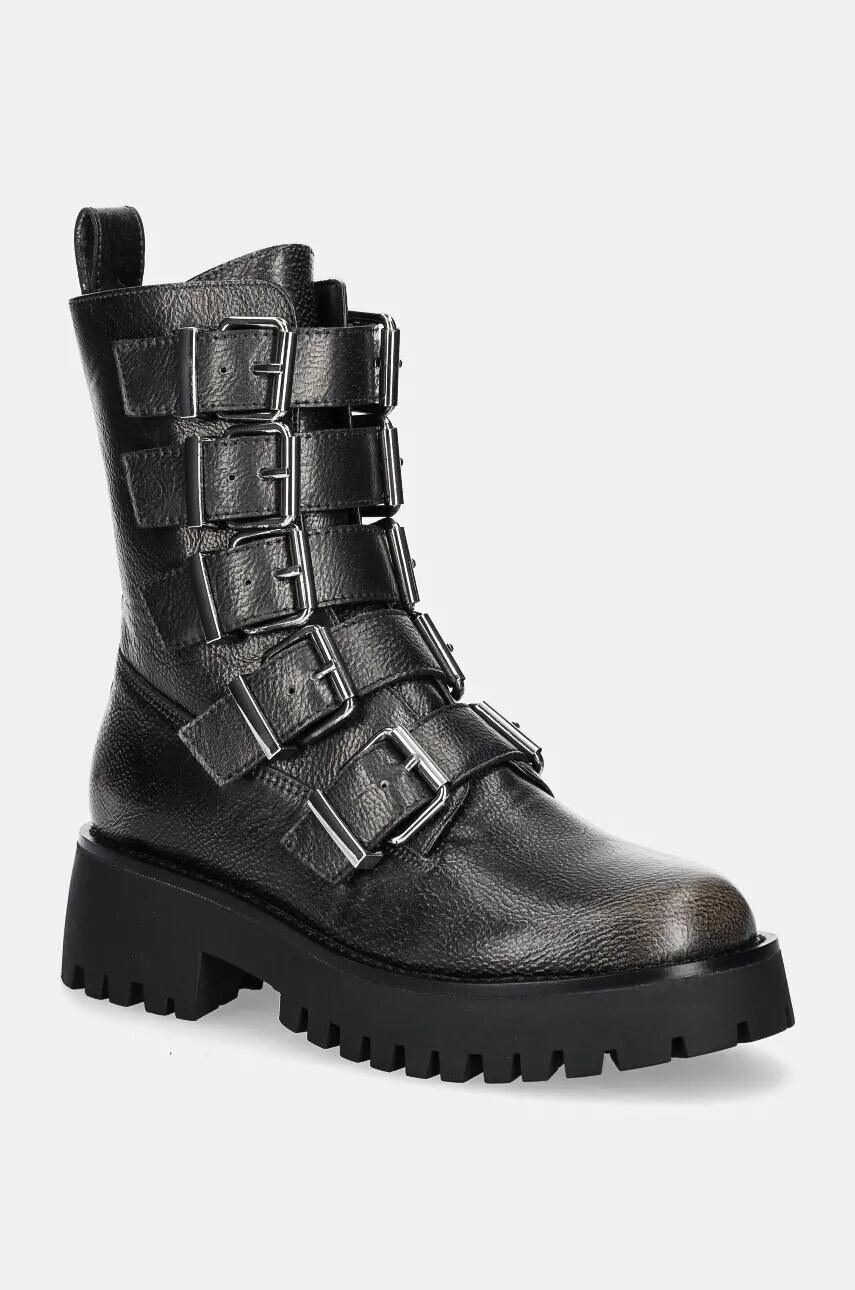 Kožené členkové topánky Steve Madden Director dámske, šedá farba, na plochom podpätku, SM11003347