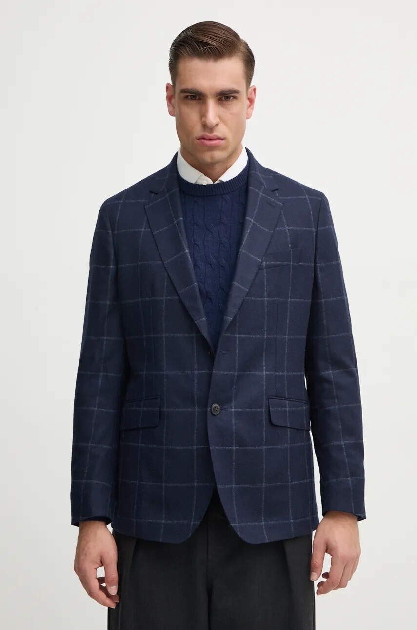 Vlnené sako Hackett London tmavomodrá farba, HM470548R