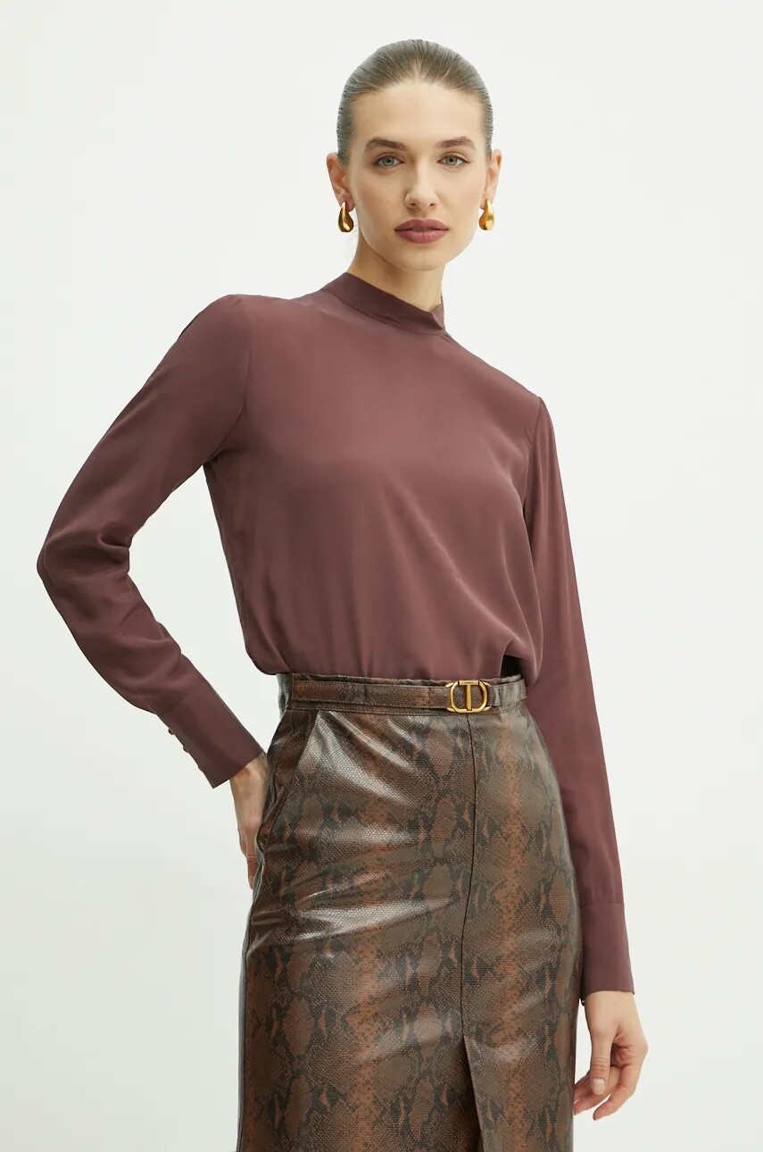 Blúzka s prímesou hodvábu Twinset červená farba, jednofarebná, 242TT2341