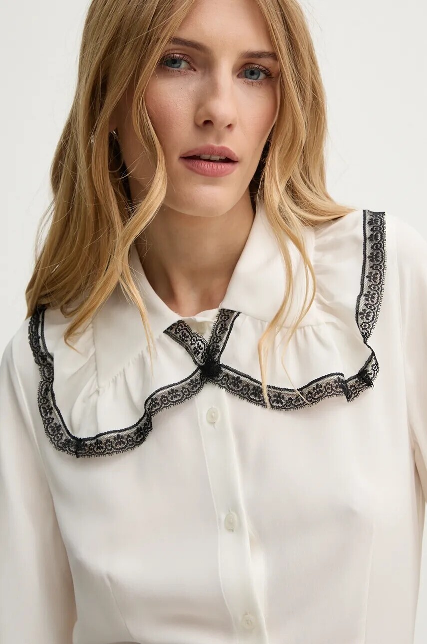 Hodvábna košeľa The Kooples biela farba, regular, s klasickým golierom, FCCL29004K