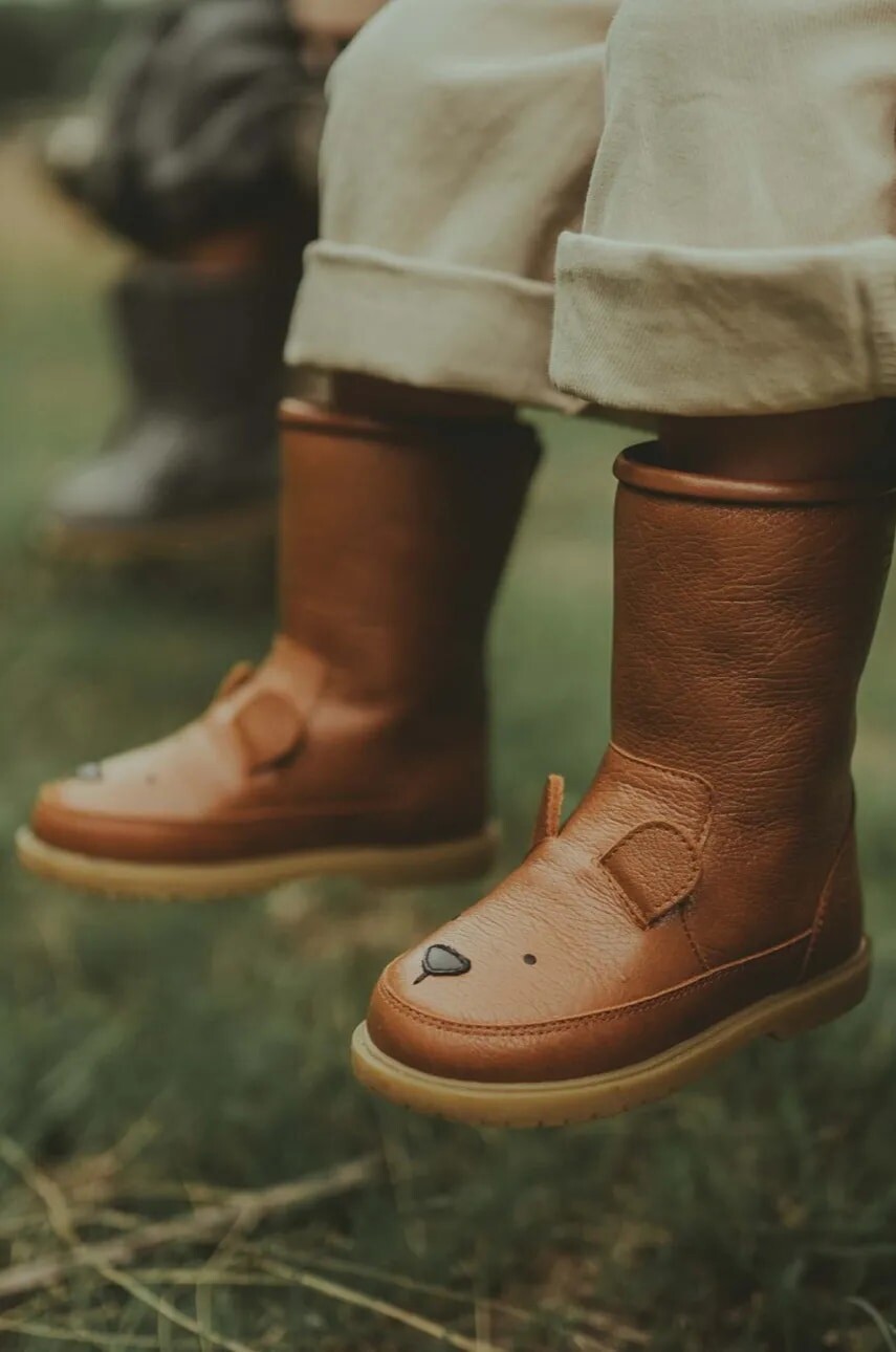 Detské zimné kožené topánky Donsje Wadudu Classic Boots Bear hnedá farba, 2022001