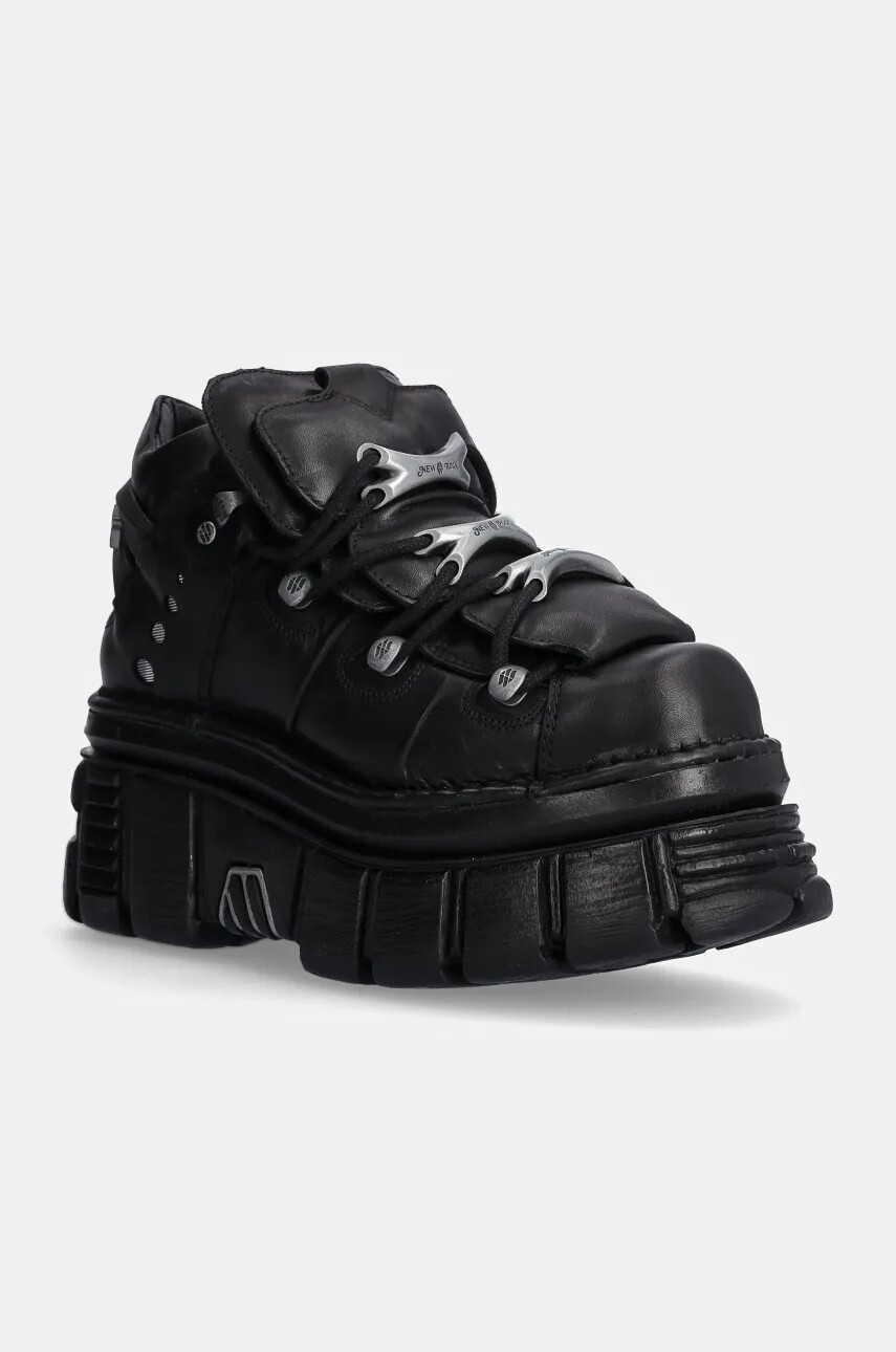 Kožené tenisky New Rock Negro + Nomada Negro + Tower Negro Lateral E-14 čierna farba, M-106-S29