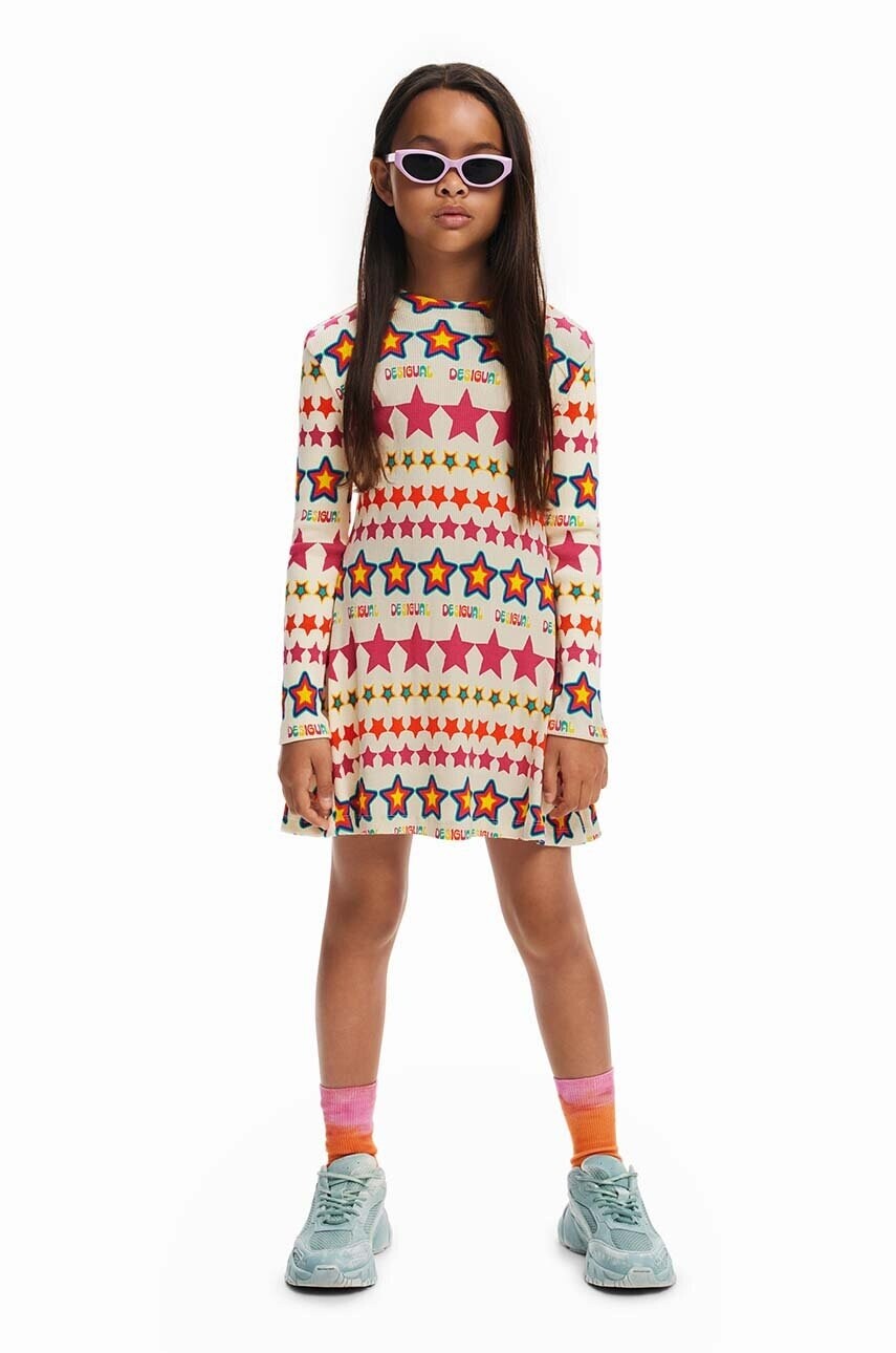 Dievčenské šaty Desigual ružová farba, mini, áčkový strih, 24WGVK04