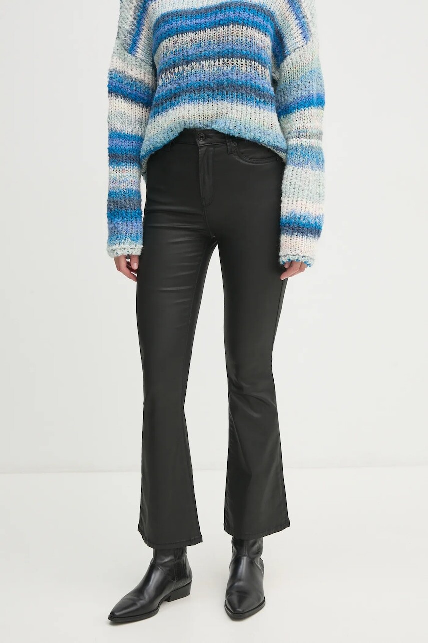 Nohavice Pepe Jeans FLARE HW dámske, čierna farba, zvony, vysoký pás, PL204733XM5