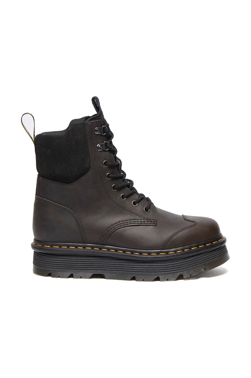 Kožené workery Dr. Martens Zebzag 8 Tie dámske, šedá farba, na platforme, jemne zateplené, DM32116733