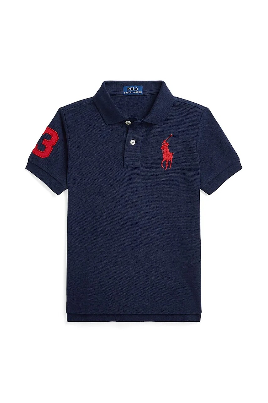 Detská bavlnená polokošeľa Polo Ralph Lauren tmavomodrá farba, s nášivkou, 322703635100