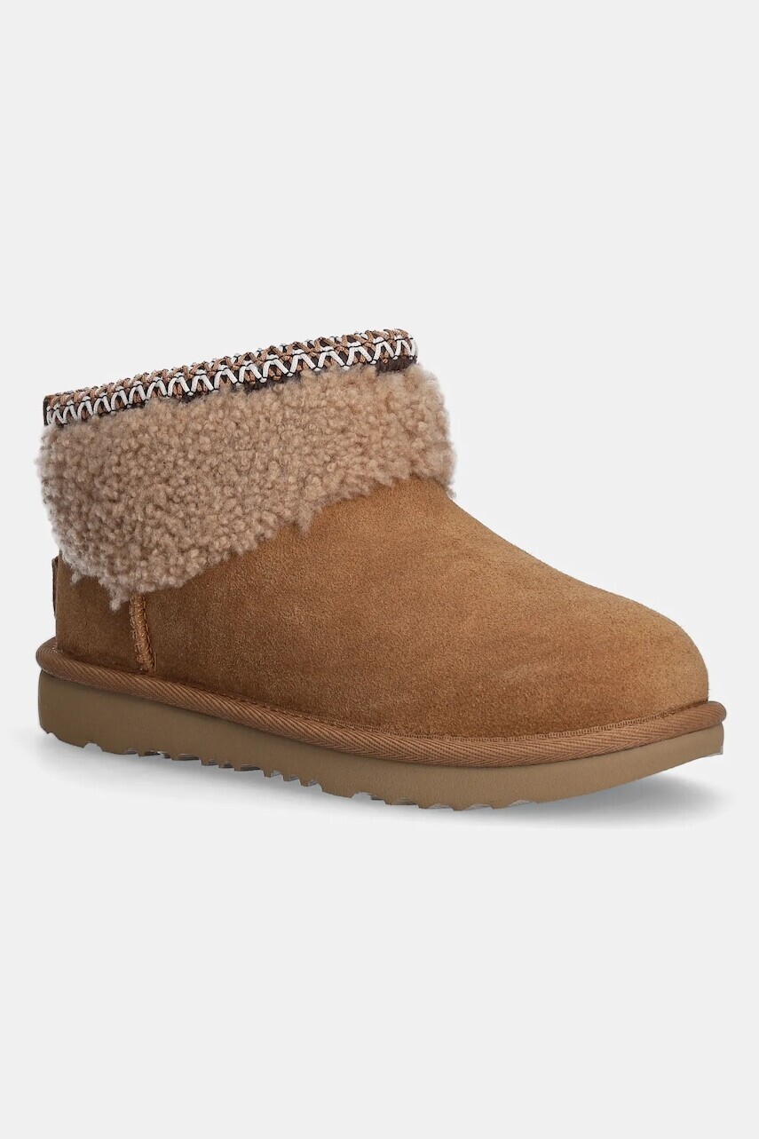 Detské zimné semišové topánky UGG KIDS CLASSIC ULTRA MINI MAXI CURLY hnedá farba, 1157730K