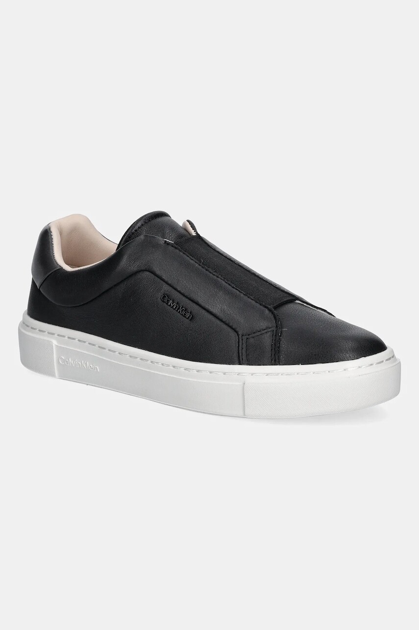 Kožené tenisky Calvin Klein CUPSOLE SLIP ON W/ML - LTH čierna farba, HW0HW02289