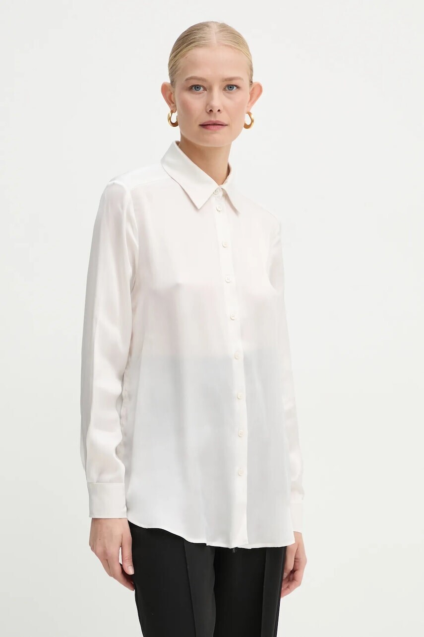 Košeľa s prímesou hodvábu Marella béžová farba, regular, s klasickým golierom, 2423116035200