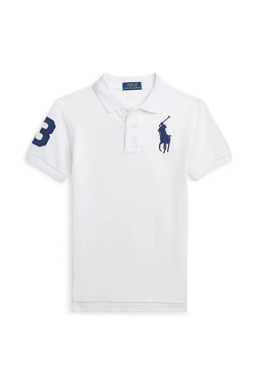 Detská bavlnená polokošeľa Polo Ralph Lauren biela farba, s nášivkou, 323708861112