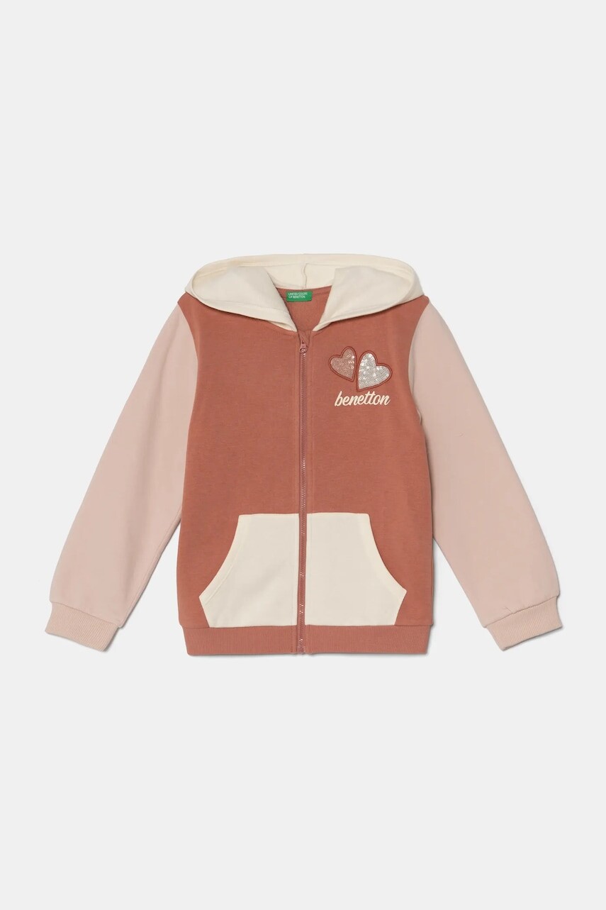 Detská mikina United Colors of Benetton oranžová farba, s kapucňou, vzorovaná, 39M2G503G