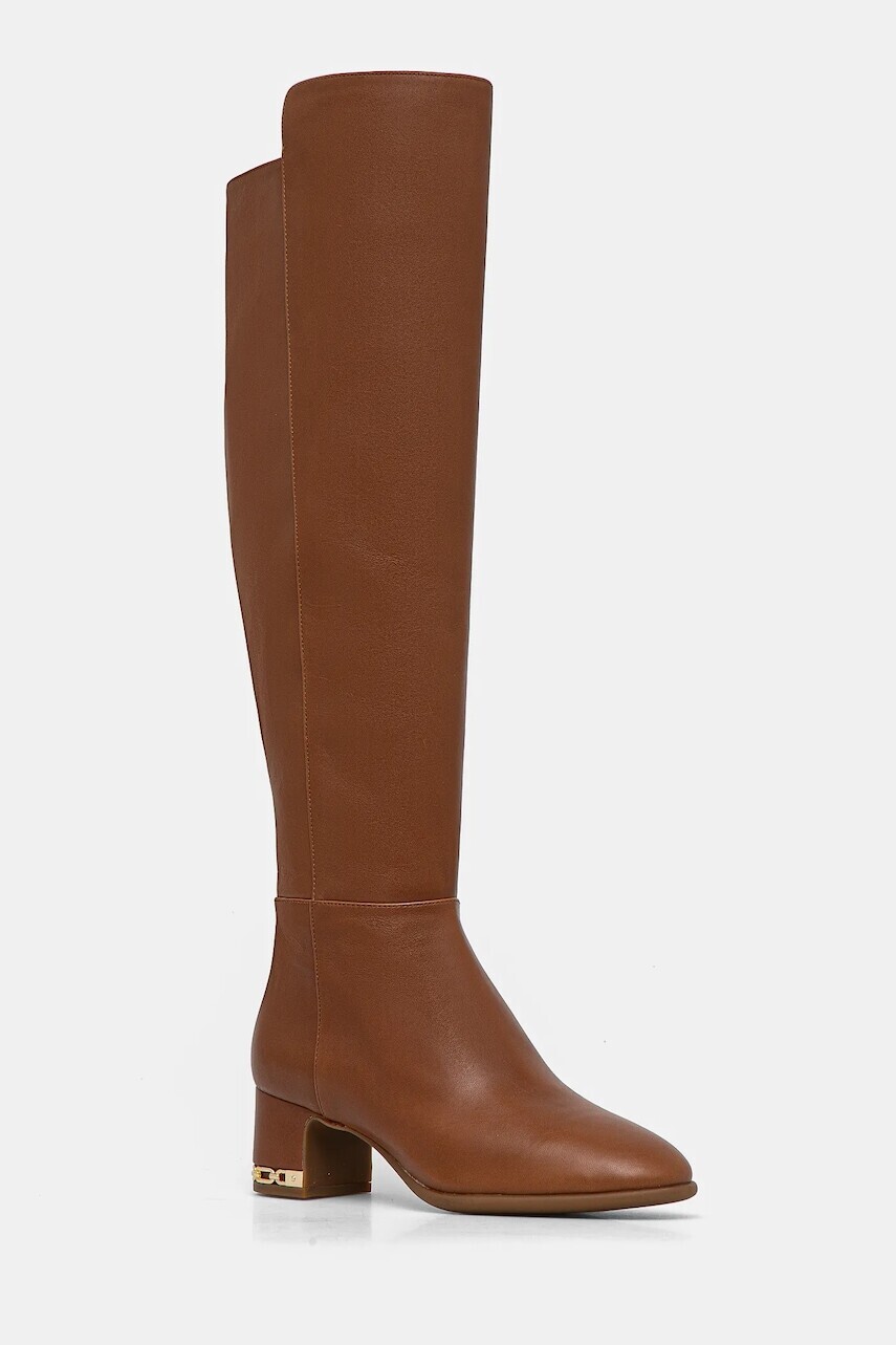 Kožené čižmy MICHAEL Michael Kors June dámske, hnedá farba, na podpätku, 40F4JUMB6L.230