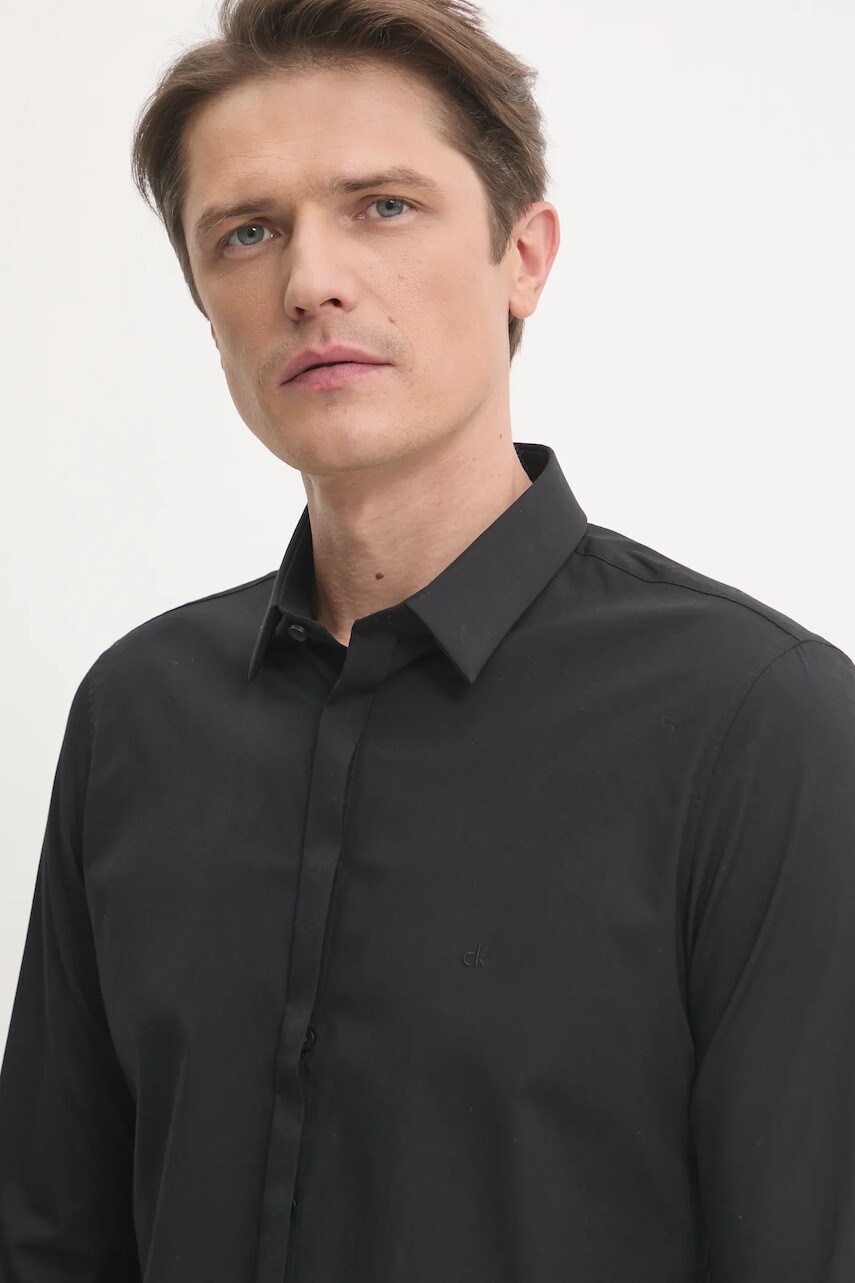 Košeľa Calvin Klein pánska, čierna farba, slim, s klasickým golierom, K10K109891