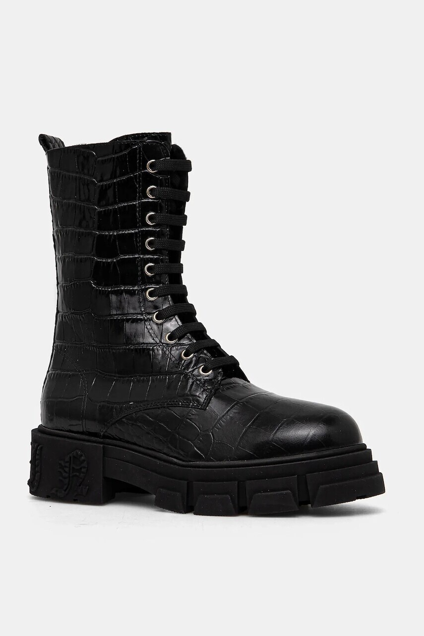 Kožené členkové topánky Philipp Plein Croco Gothic dámske, čierna farba, na plochom podpätku, zateplené, WSE0838 PLE010N 02