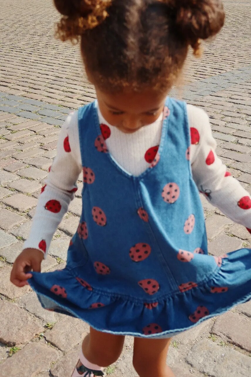 Dievčenské rifľové šaty Konges Sløjd MAGOT LADYBUG DRESS GOTS mini, áčkový strih, KS102217
