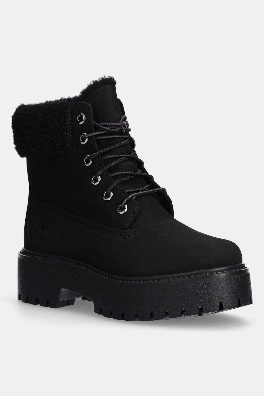 Členkové topánky Timberland Stone Street dámske, čierna farba, na plochom podpätku, jemne zateplené, TB0A2PU6W051