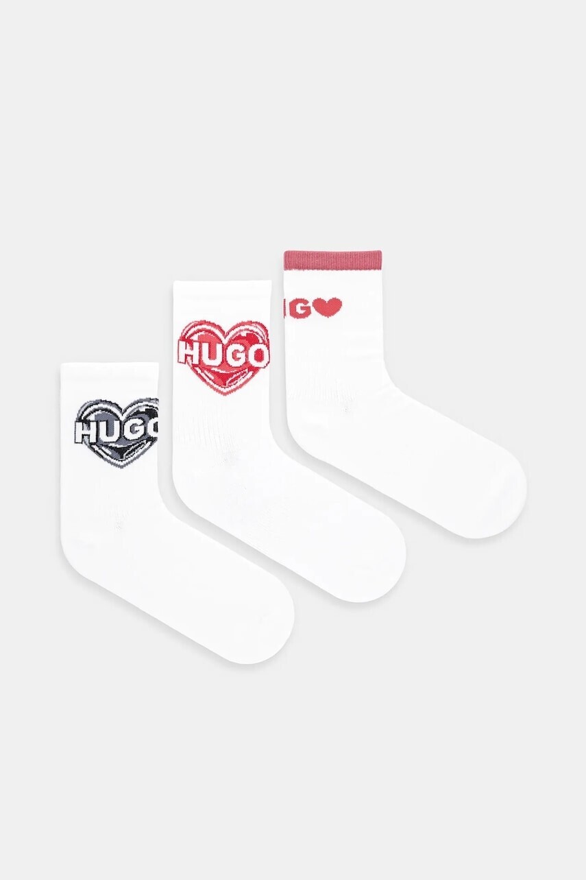 Ponožky HUGO 3-pak dámske, biela farba, 50530508