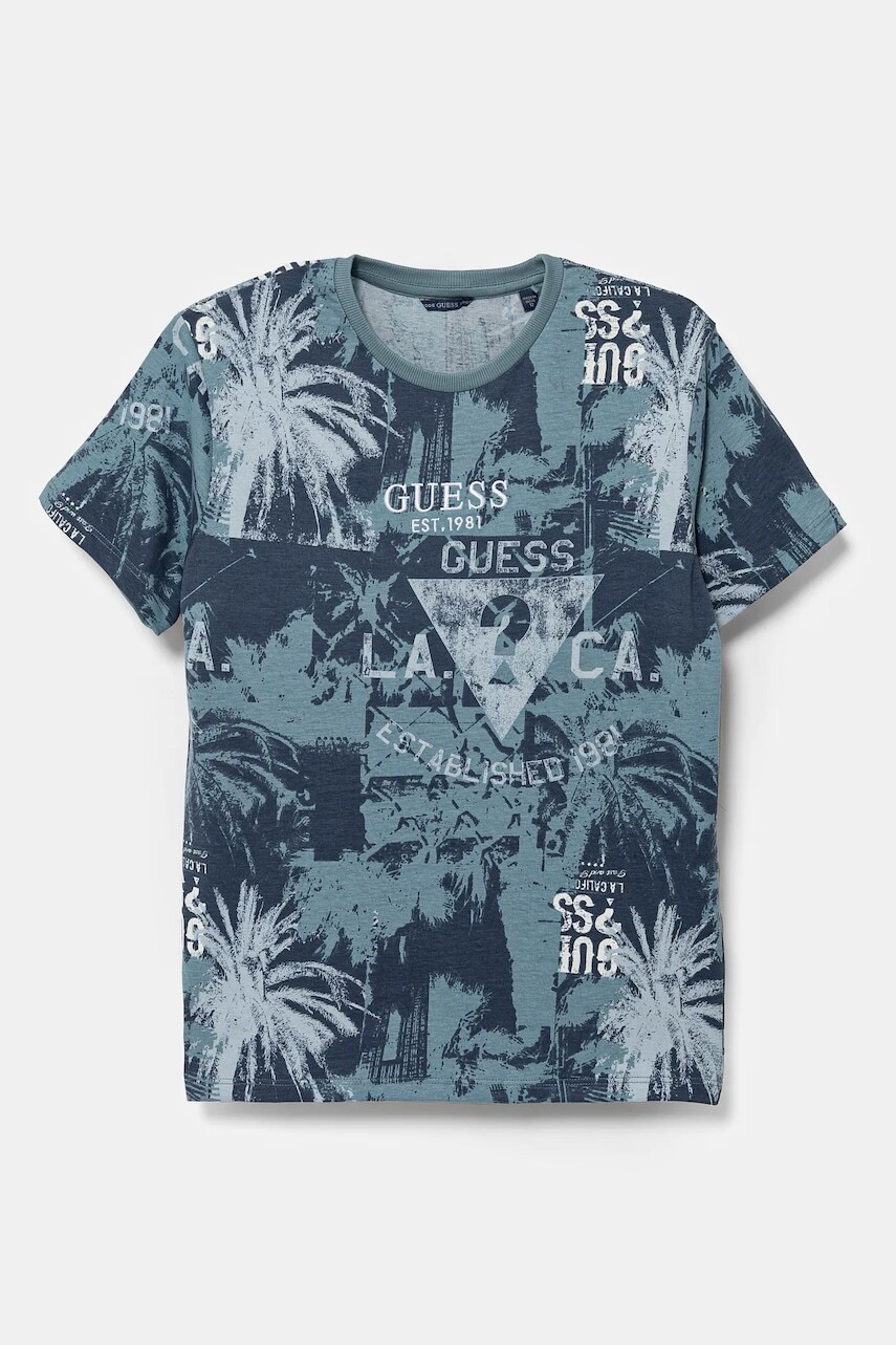 Detské bavlnené tričko Guess tmavomodrá farba, vzorovaný, L5RI18 K8HM4