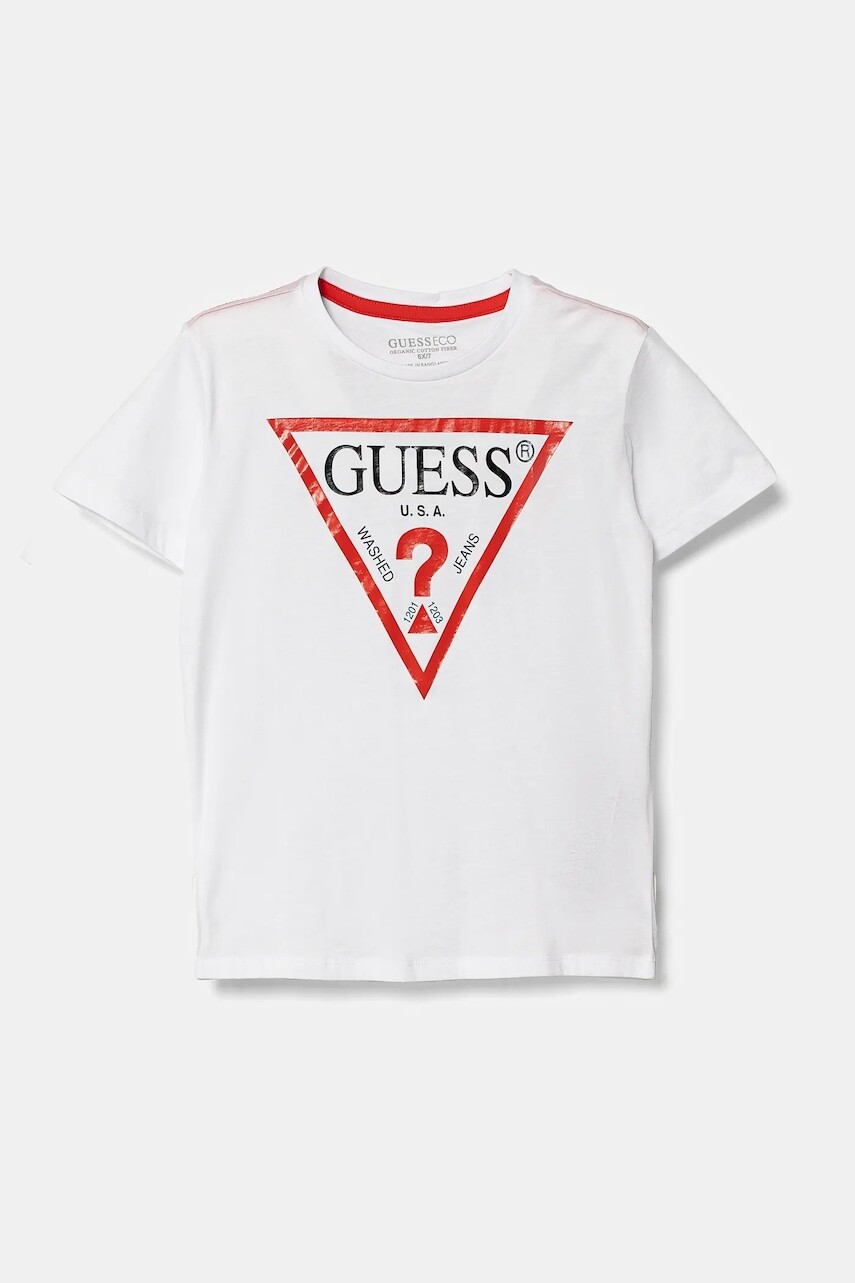 Detské bavlnené tričko Guess biela farba, s potlačou, N73I55 K8HM0