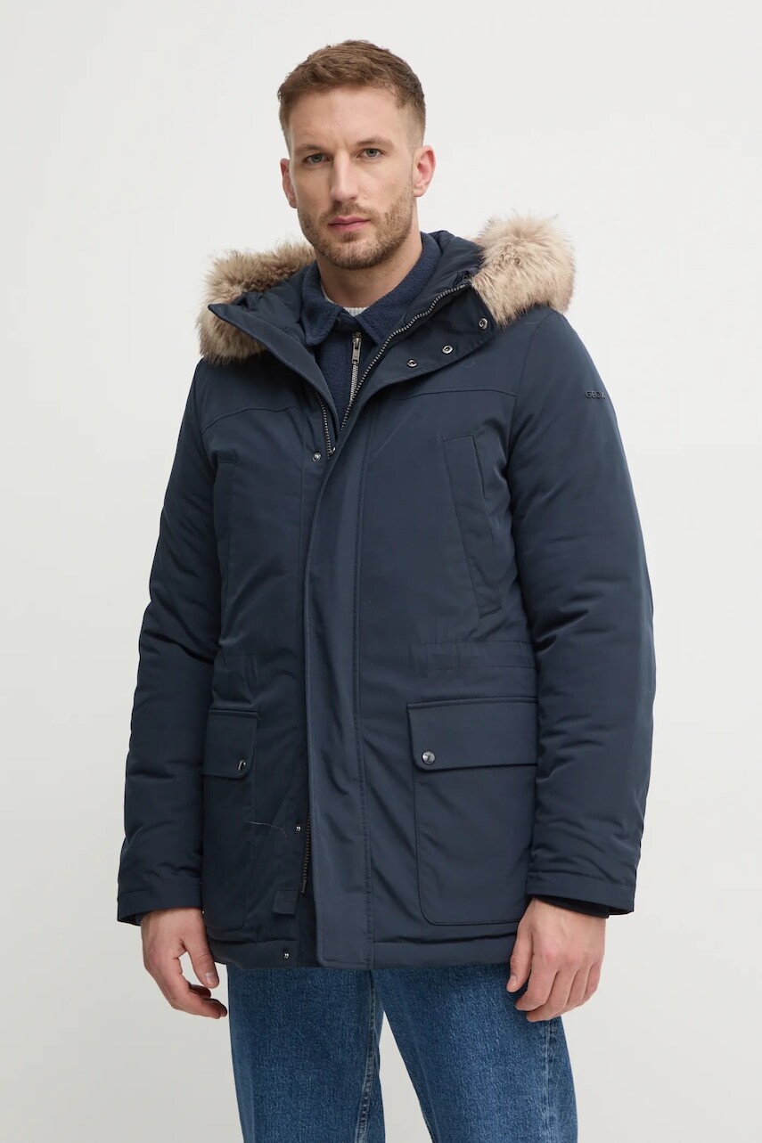 Bunda Geox pánska, tmavomodrá farba, zimná, M4628F-T3148-F1624