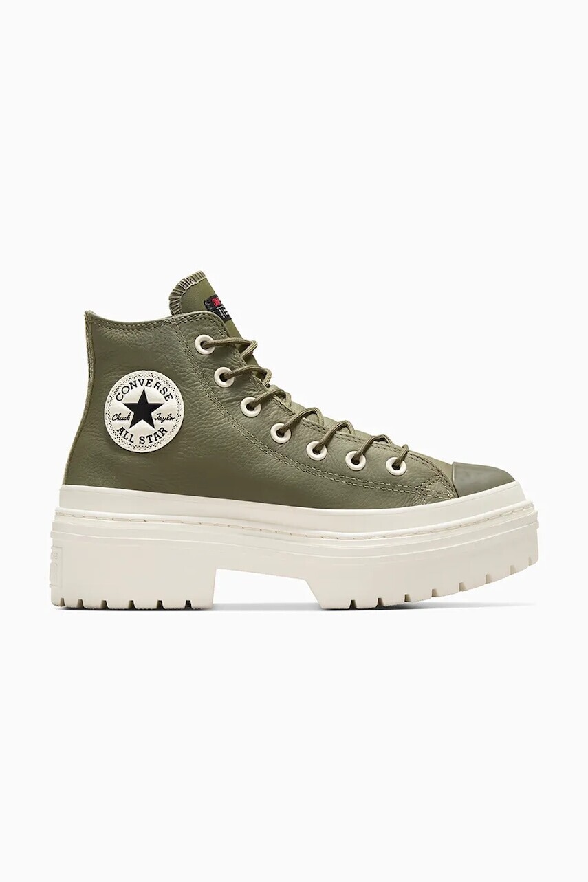 Kožené tenisky Converse Chuck Taylor All Star Lugged Heel dámske, zelená farba, A11163C