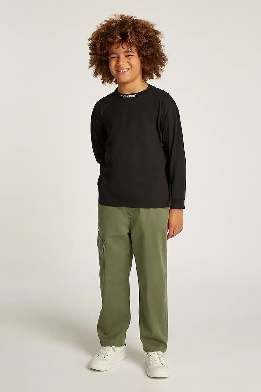 Detská bavlnená košeľa s dlhým rukávom Calvin Klein Jeans čierna farba, jednofarebná, IB0IB02354