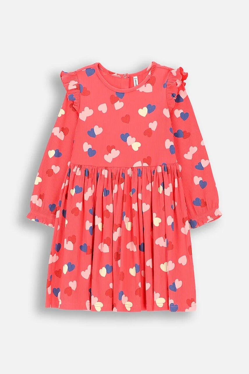 Dievčenské bavlnené šaty Coccodrillo ružová farba, mini, áčkový strih, HEARTS GIRL KIDS
