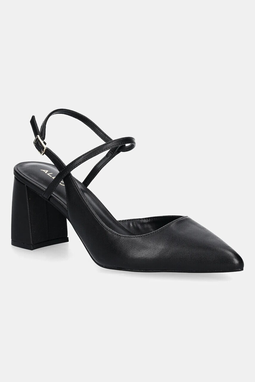 Kožené lodičky Aldo LAURA čierna farba, na podpätku, s otvorenou pätou, 13728101