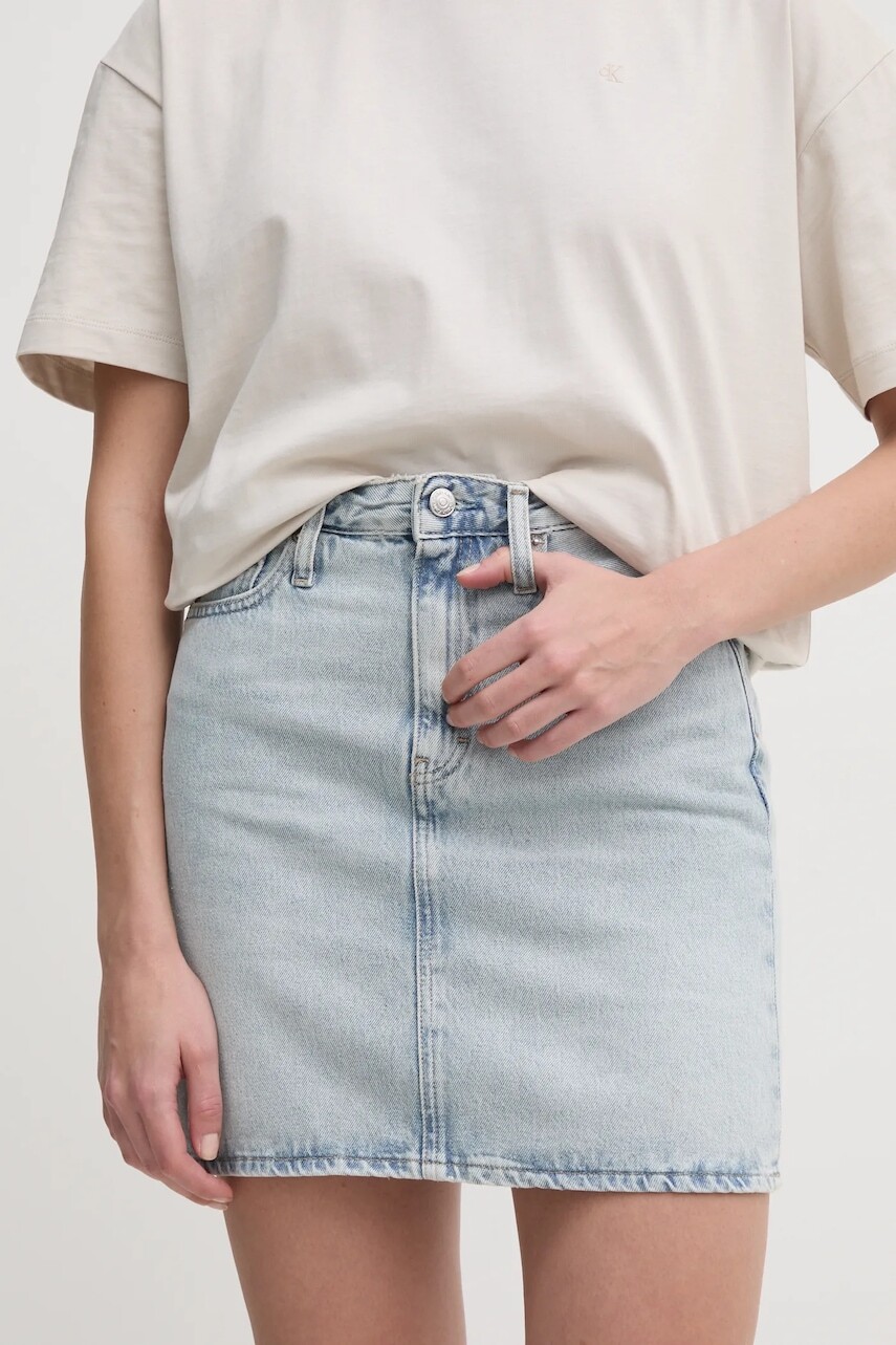 Rifľová sukňa Calvin Klein Jeans mini, áčkový strih, J20J224534