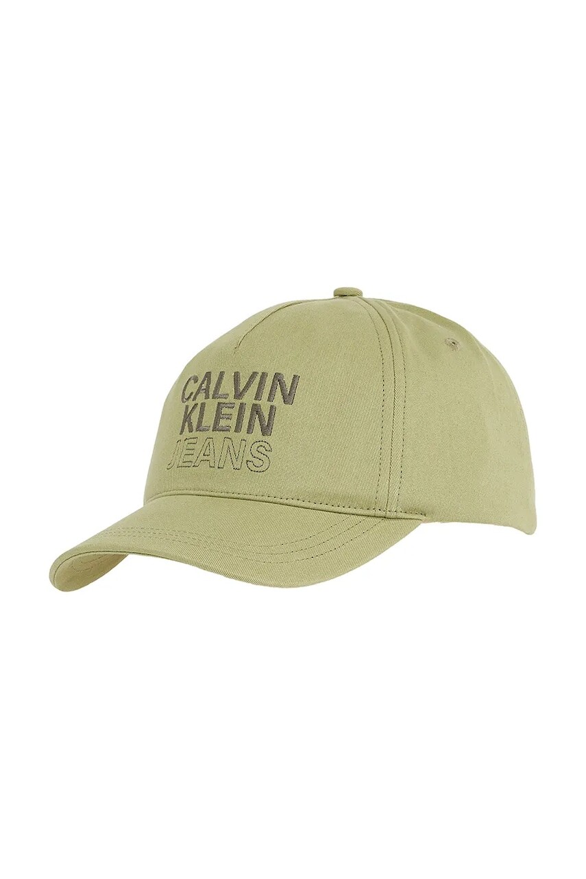 Detská bavlnená šiltovka Calvin Klein Jeans zelená farba, s nášivkou, IU0IU00663