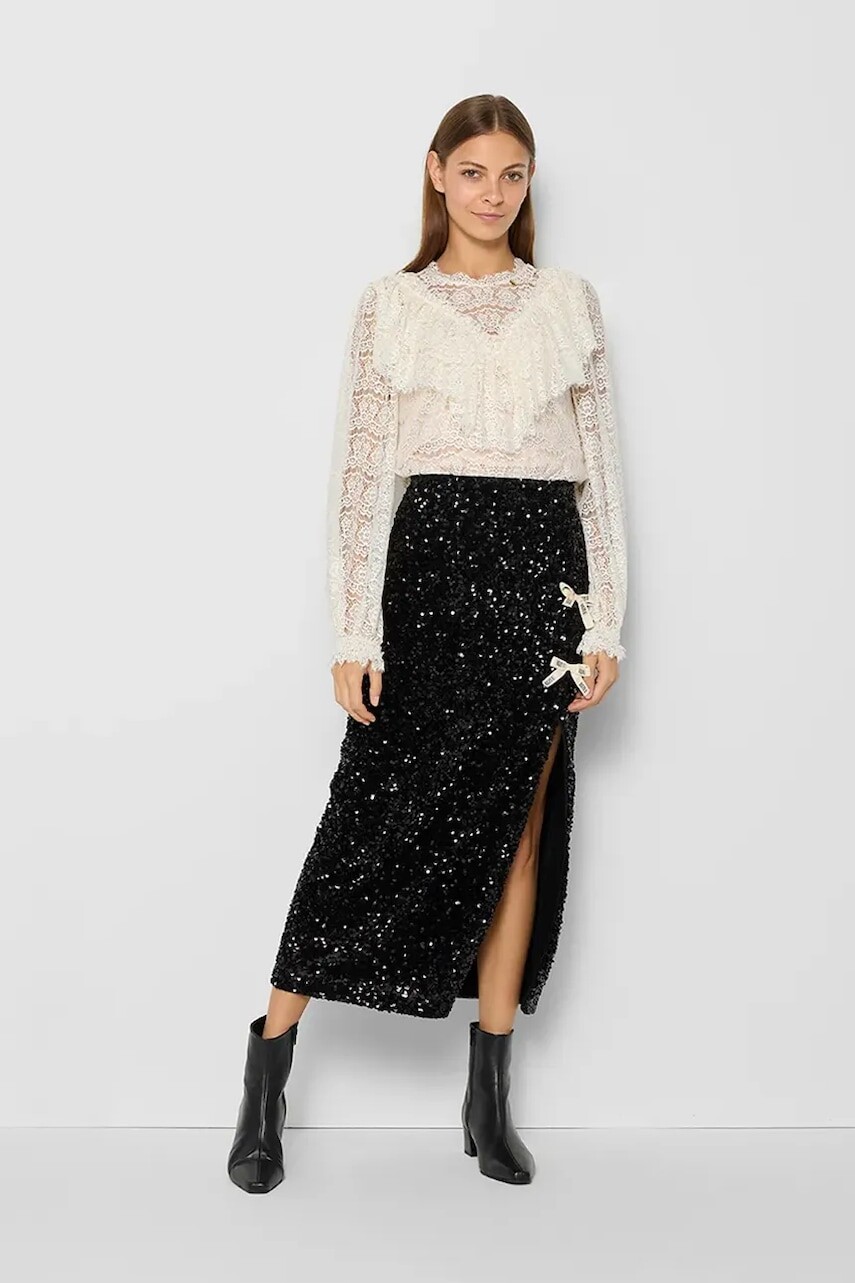 Sukňa Bizuu HOBO čierna farba, midi, rovný strih, SPODNICA HOBO_CZARNY_AW24