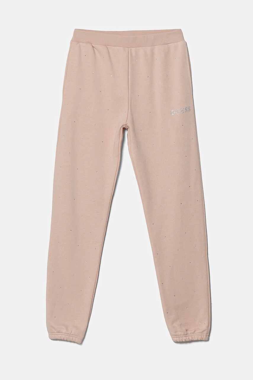 Detské tepláky Guess ružová farba, s nášivkou, J5RQ13 KCLJ0