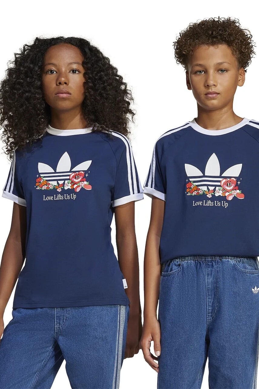 Detské bavlnené tričko adidas Originals tmavomodrá farba, s potlačou, JD0389