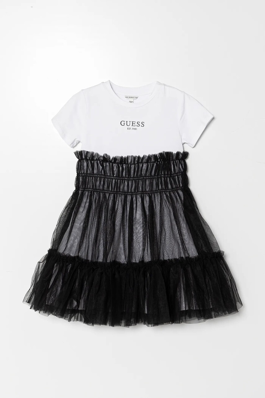Dievčenské šaty Guess čierna farba, midi, áčkový strih, J5RK18 K6YW0