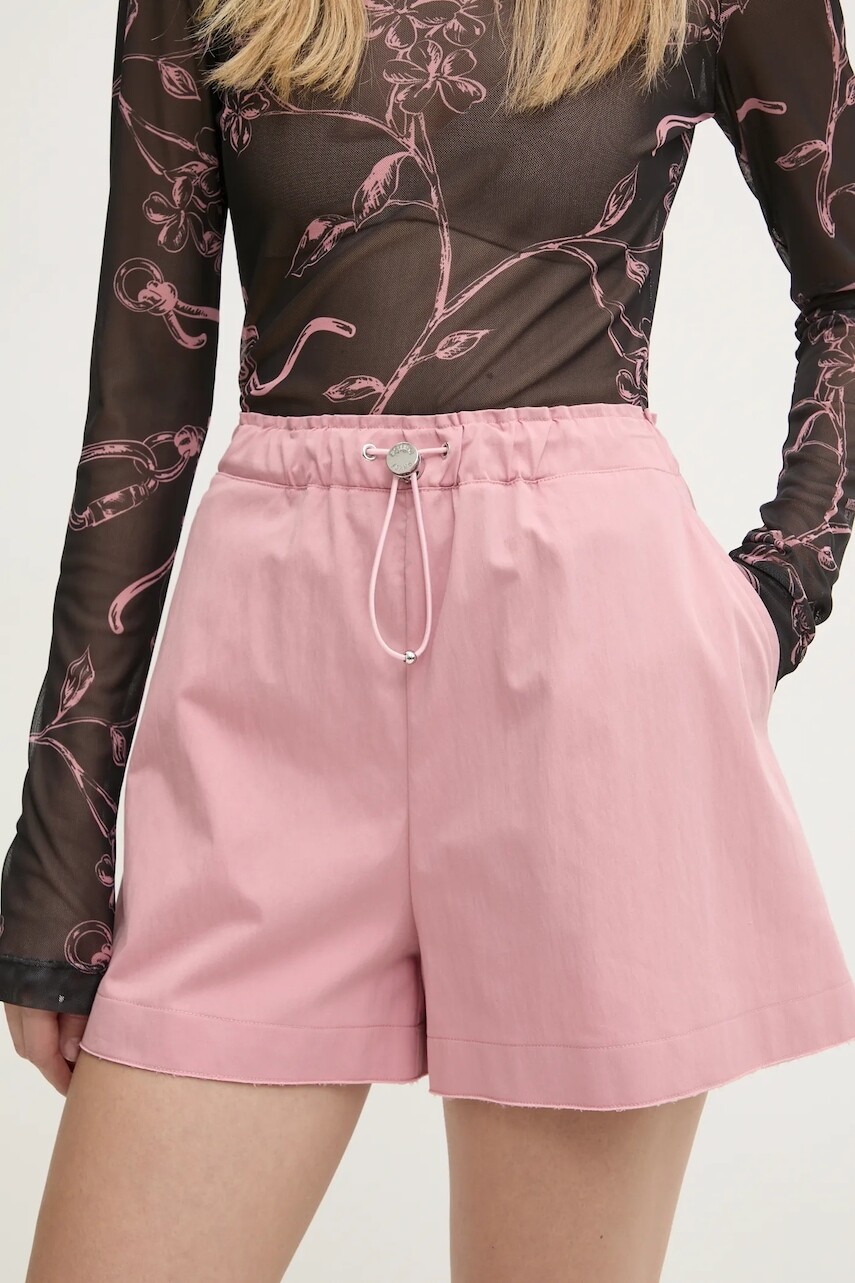 Šortky Moschino Jeans dámske, ružová farba, jednofarebné, vysoký pás, 0304 3224