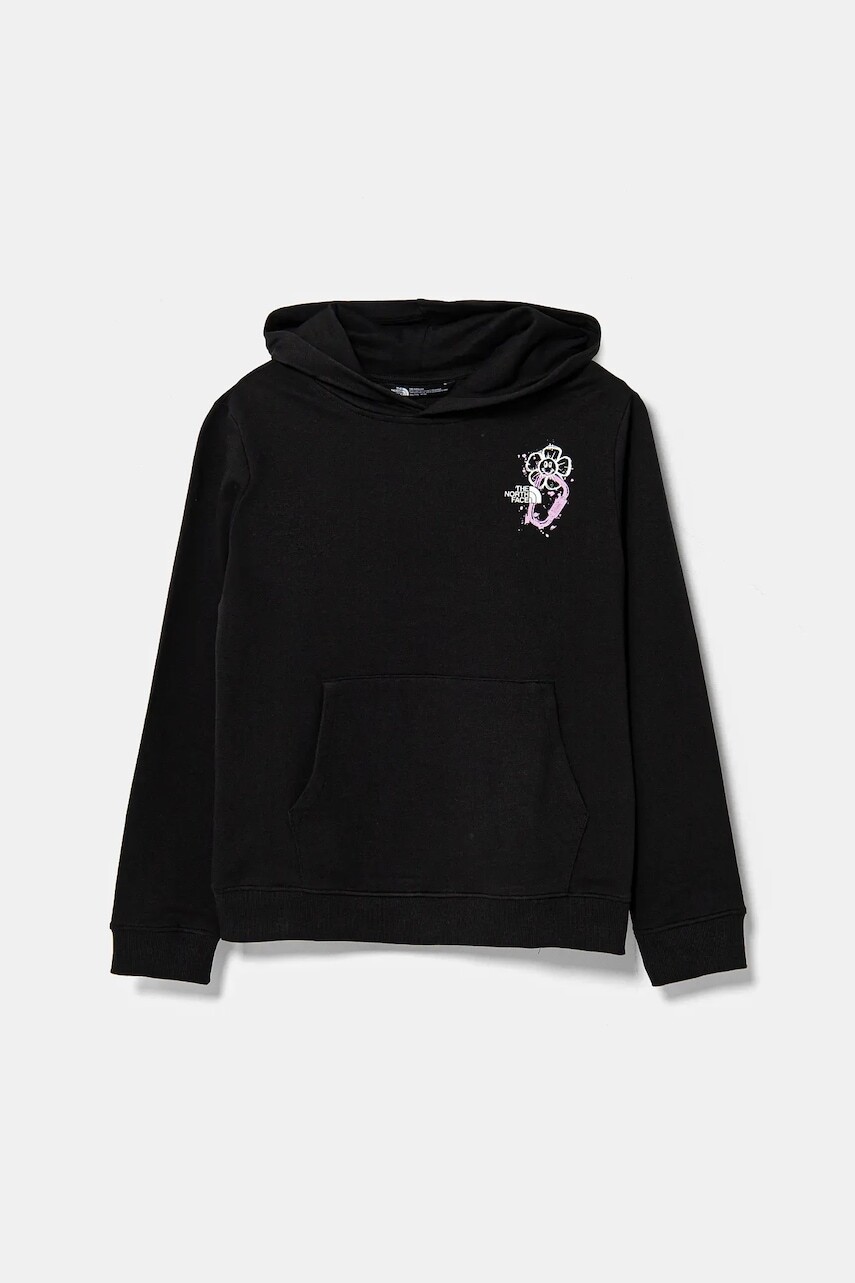 Detská bavlnená mikina The North Face GRAPHIC RELAXED HOODIE čierna farba, s kapucňou, s potlačou, NF0A8AXRJK31