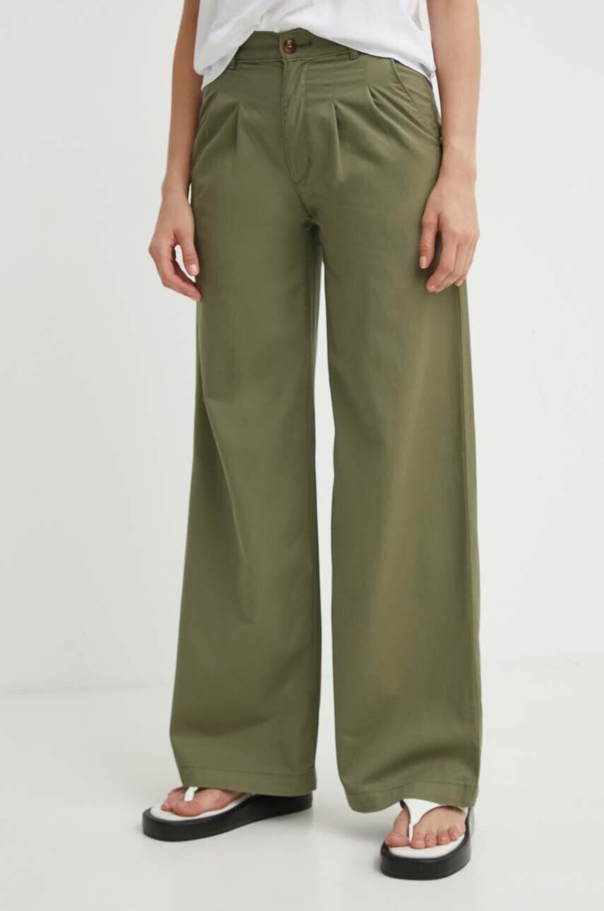 Nohavice Levi's PLEATED WIDELEG dámske, zelená farba, široké, vysoký pás