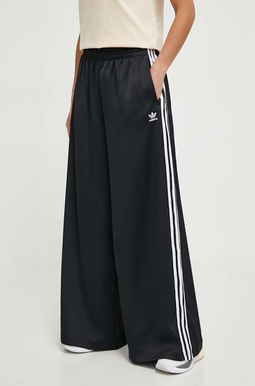 Nohavice adidas Originals Satin Wide Leg Track dámske, čierna farba, široké, vysoký pás, IU2520,