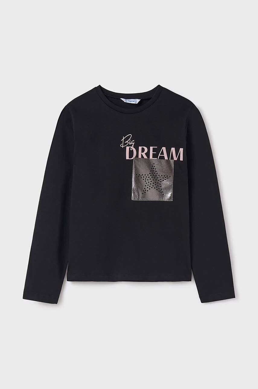 Detské tričko s dlhým rukávom Mayoral čierna farba, 7017