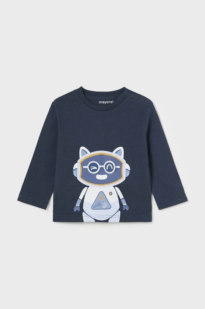 Detské bavlnené tričko s dlhým rukávom Mayoral tmavomodrá farba, s potlačou, 2040