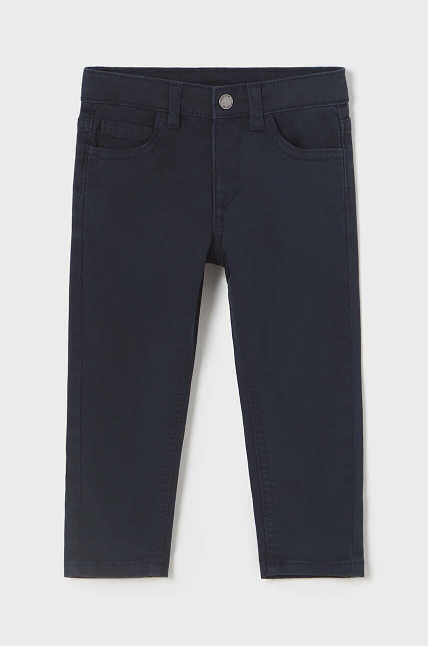 Detské bavlnené nohavice Mayoral slim fit basic tmavomodrá farba, jednofarebné, 563